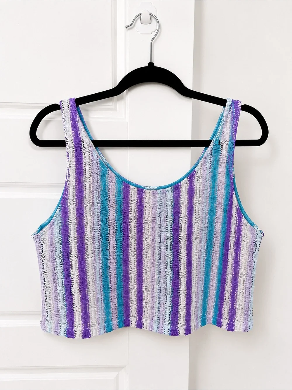 Wild Fable Crochet Knit Striped Crop Tank Top L Boho Festival